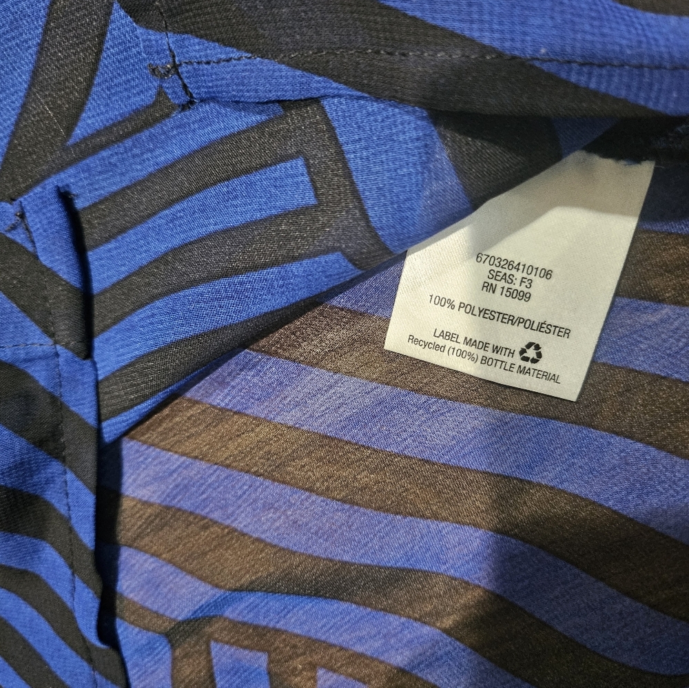 Metaphor Blue Black Stripe Geometric Sheer Long Sleeve Blouse Large NWT - Picture 7 of 7